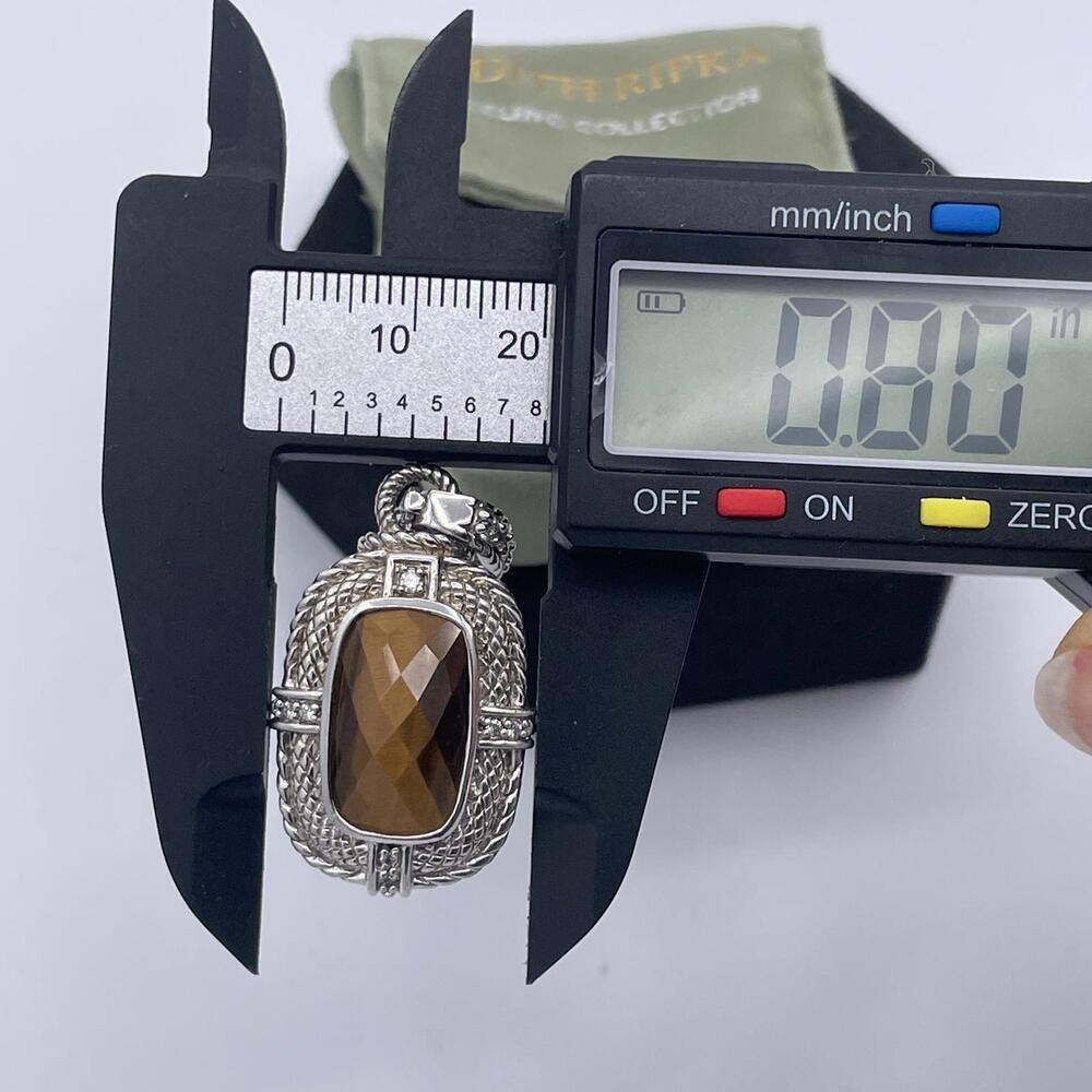 Judith Ripka Tiger’s Eye and CZ Enhancer Pendant Sterling Silver 925 Thailand - Picture 10 of 10